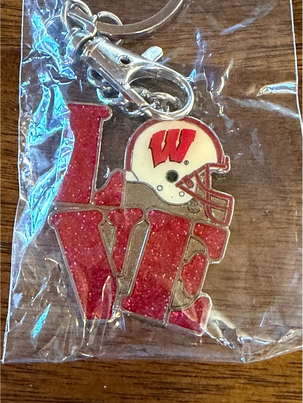 Wisconsin Badgers Love Glitter Keychain NCAA Fan Accessory